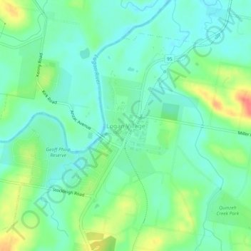 Logan Villageの地形図、標高、地勢