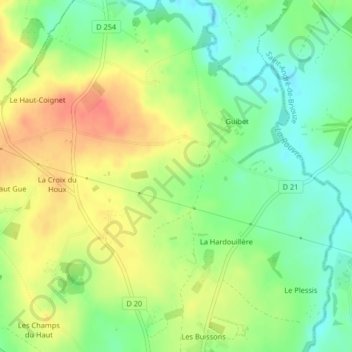 Les Rochesの地形図、標高、地勢