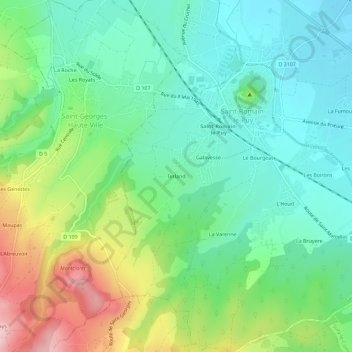 Terlandの地形図、標高、地勢