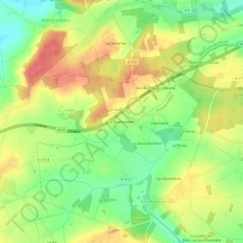 La Touchardièreの地形図、標高、地勢