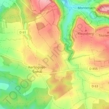 Frechingの地形図、標高、地勢