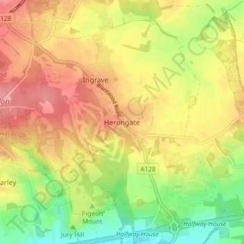Herongateの地形図、標高、地勢