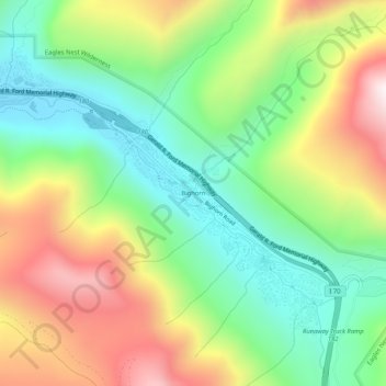 Bighornの地形図、標高、地勢