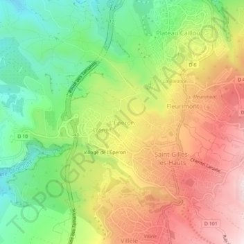 L'Éperonの地形図、標高、地勢