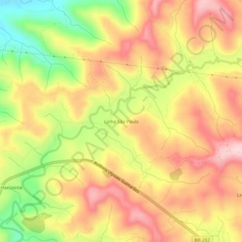 Linha São Pauloの地形図、標高、地勢