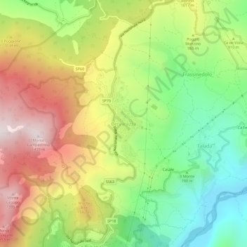 Cervarezzaの地形図、標高、地勢