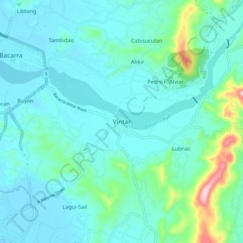 Vintarの地形図、標高、地勢