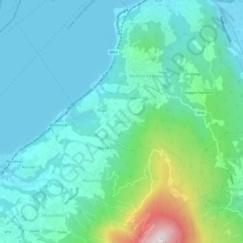 Brezzoの地形図、標高、地勢