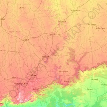 Dewasの地形図、標高、地勢