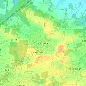 Wettmarの地形図、標高、地勢