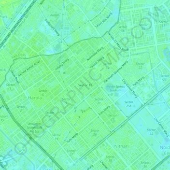 Sector 10の地形図、標高、地勢