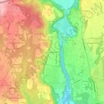 Cascina Benedettaの地形図、標高、地勢
