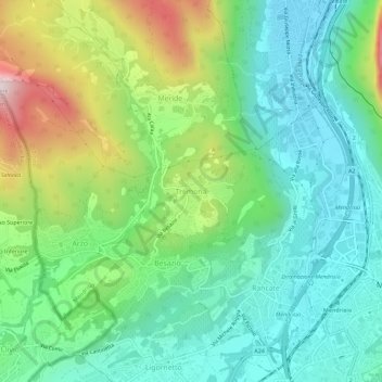 Tremonaの地形図、標高、地勢