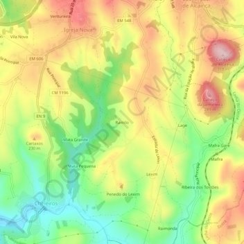 Ramiloの地形図、標高、地勢