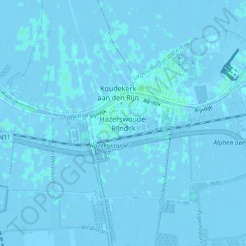 Hazerswoude-Rijndijkの地形図、標高、地勢
