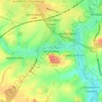Anna Valleyの地形図、標高、地勢