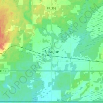 Spragueの地形図、標高、地勢
