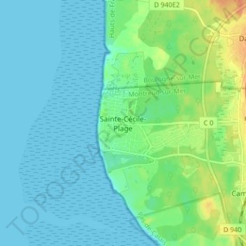 Sainte-Cécile-Plageの地形図、標高、地勢