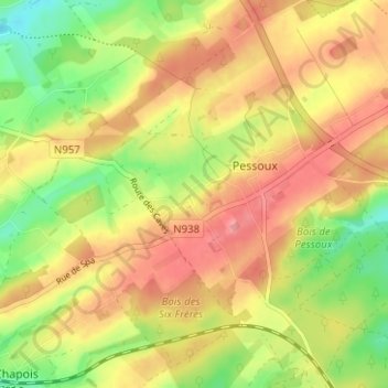 Trisogneの地形図、標高、地勢