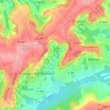 Courpierreの地形図、標高、地勢