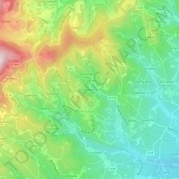 Les Martinsの地形図、標高、地勢