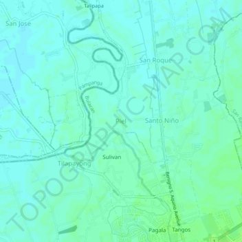 Pielの地形図、標高、地勢