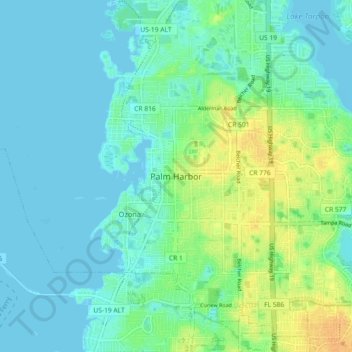 Palm Harborの地形図、標高、地勢