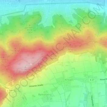 Straußbergの地形図、標高、地勢