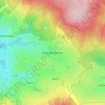 Arbrefontaineの地形図、標高、地勢