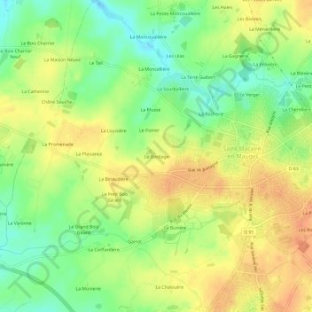 Le Bordageの地形図、標高、地勢