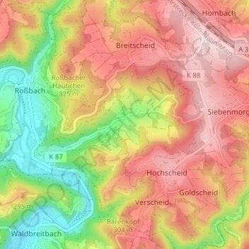 Gersthahnの地形図、標高、地勢