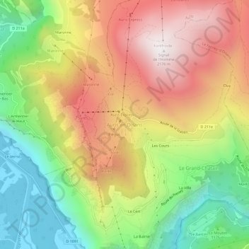 Auris en Oisansの地形図、標高、地勢