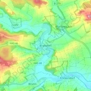 Kraisdorfの地形図、標高、地勢