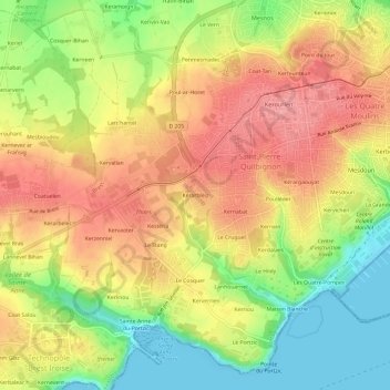 Kerarbleizの地形図、標高、地勢
