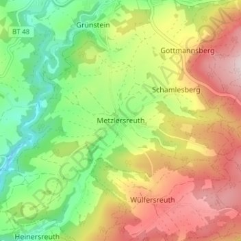 Metzlersreuthの地形図、標高、地勢