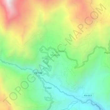 Mallasの地形図、標高、地勢