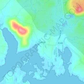 Carnaの地形図、標高、地勢