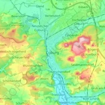 Coburgの地形図、標高、地勢