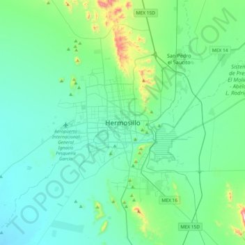 Hermosilloの地形図、標高、地勢