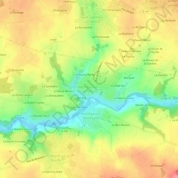 Montfaucon-sur-Moineの地形図、標高、地勢