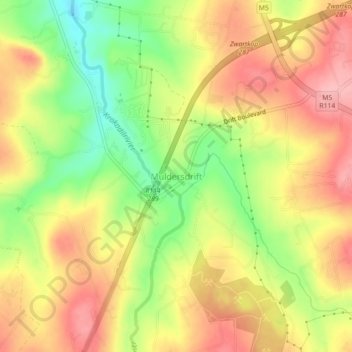 Muldersdriftの地形図、標高、地勢