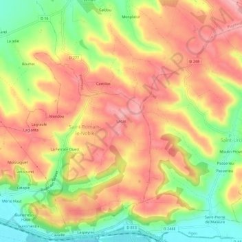 Lacasの地形図、標高、地勢
