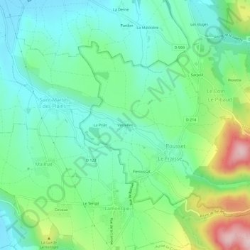 Vinzellesの地形図、標高、地勢
