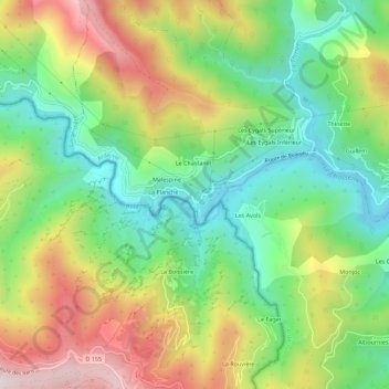 Beaujeauの地形図、標高、地勢