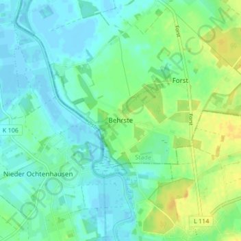 Behrsteの地形図、標高、地勢