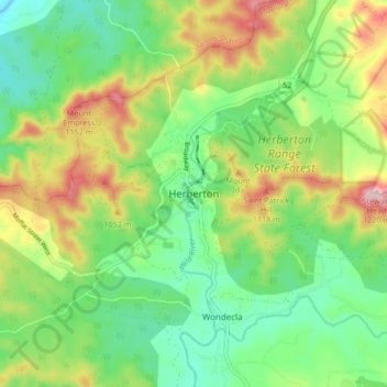 Herbertonの地形図、標高、地勢