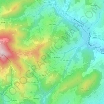 Eyvasの地形図、標高、地勢