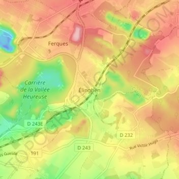 Élinghenの地形図、標高、地勢