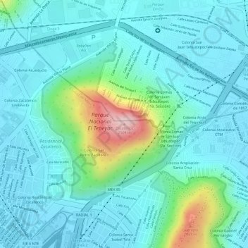 Zacatencoの地形図、標高、地勢