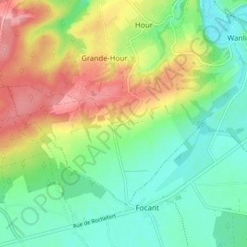 Famenneの地形図、標高、地勢